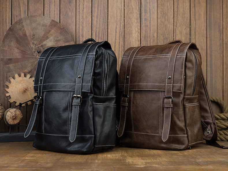 Handmade Leather Traveling Laptop Backpack for Men B0113-Backpacks-Black-Free Shipping Leatheretro