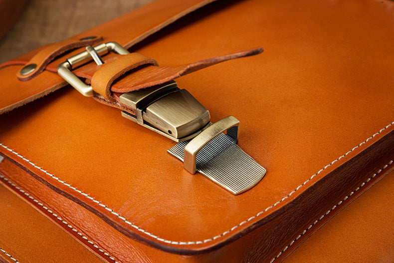 Handmade Vege Tanned Leather Crossbody Bags for Men B016-Handbags, Wallets & Cases-Brown-Free Shipping Leatheretro