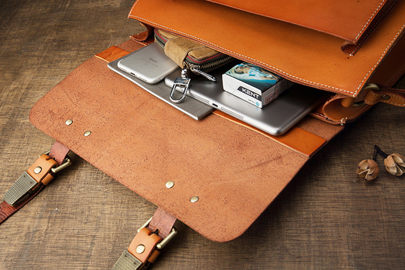 Handmade Vege Tanned Leather Crossbody Bags for Men B016-Handbags, Wallets & Cases-Brown-Free Shipping Leatheretro