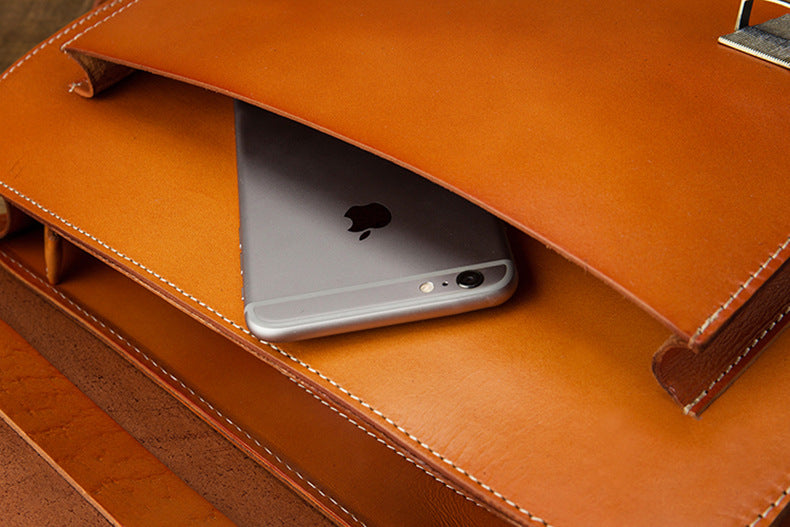 Handmade Vege Tanned Leather Crossbody Bags for Men B016-Handbags, Wallets & Cases-Brown-Free Shipping Leatheretro