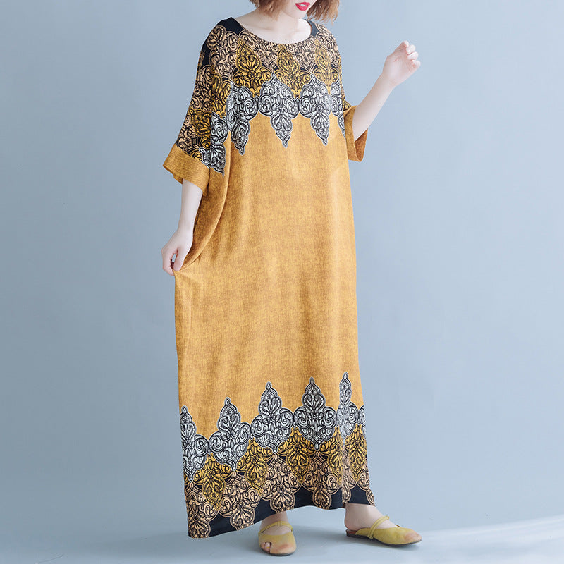 Vintage Cozy Plus Sizes Long Maxi Dresses-Dresses-Yellow-One Size-Free Shipping Leatheretro