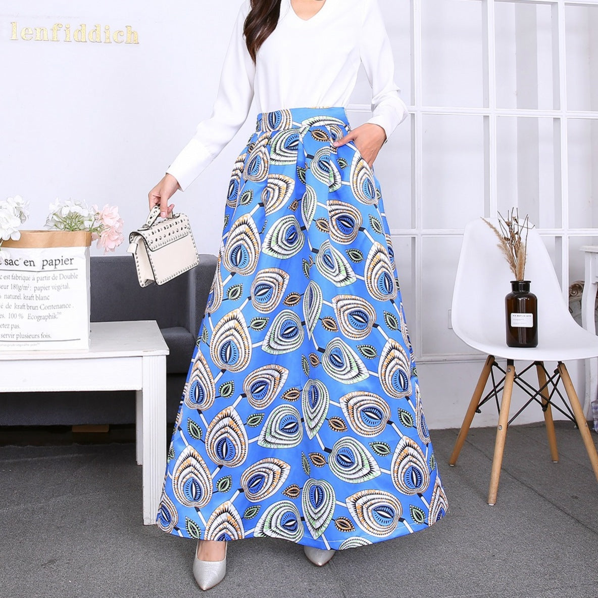 Vintage Floral Print Long Skirts for Women-Skirts-P-S-Free Shipping Leatheretro