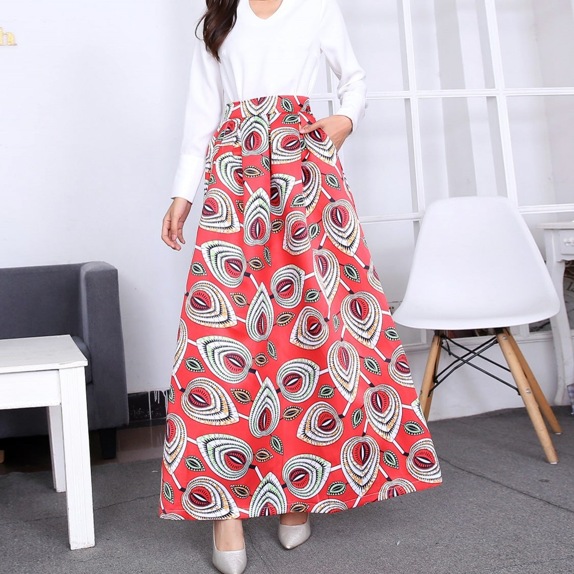 Vintage Floral Print Long Skirts for Women-Skirts-O-S-Free Shipping Leatheretro