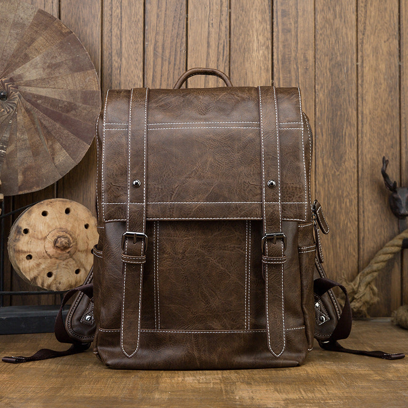 Handmade Leather Traveling Laptop Backpack for Men B0113-Backpacks-Brown-Free Shipping Leatheretro