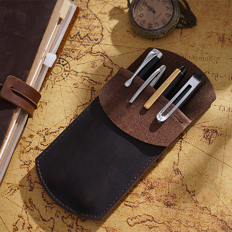 Vintage Cowhide Leather Pen Cases T16-Leather Cases-Black-Free Shipping Leatheretro