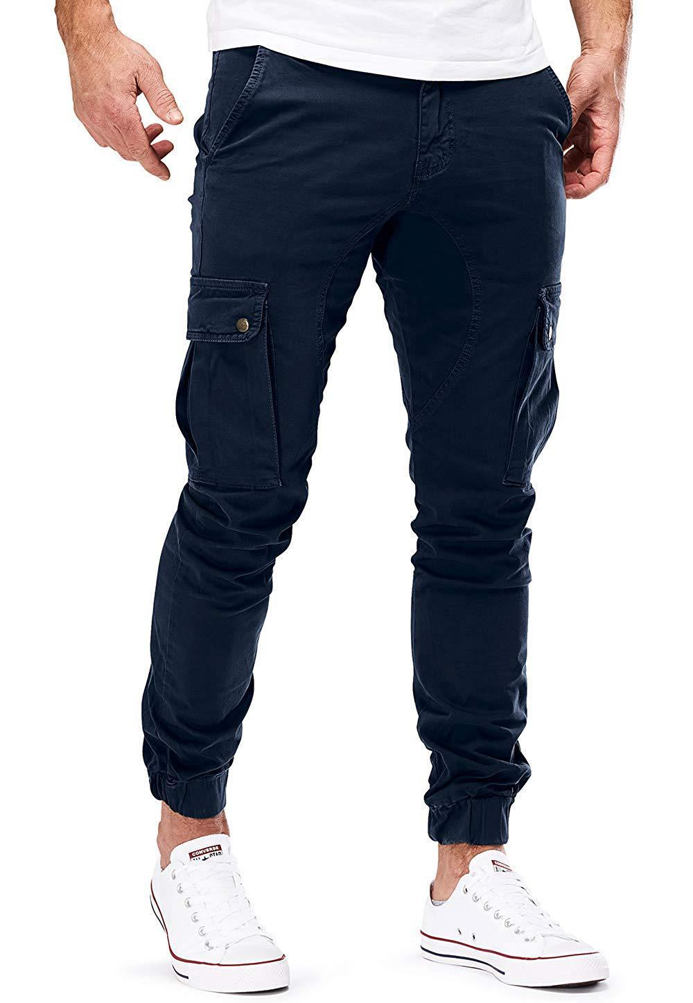 Casual Men Pocket Long Pants-Men Pants-Navy Blue-M-Free Shipping Leatheretro