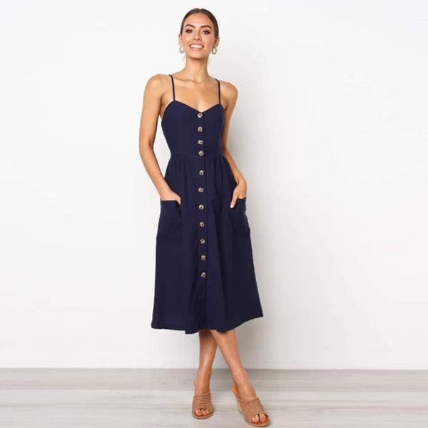 Leisure Summer Pocket Daily Dresses for Women-Dresses-A-S-Free Shipping Leatheretro