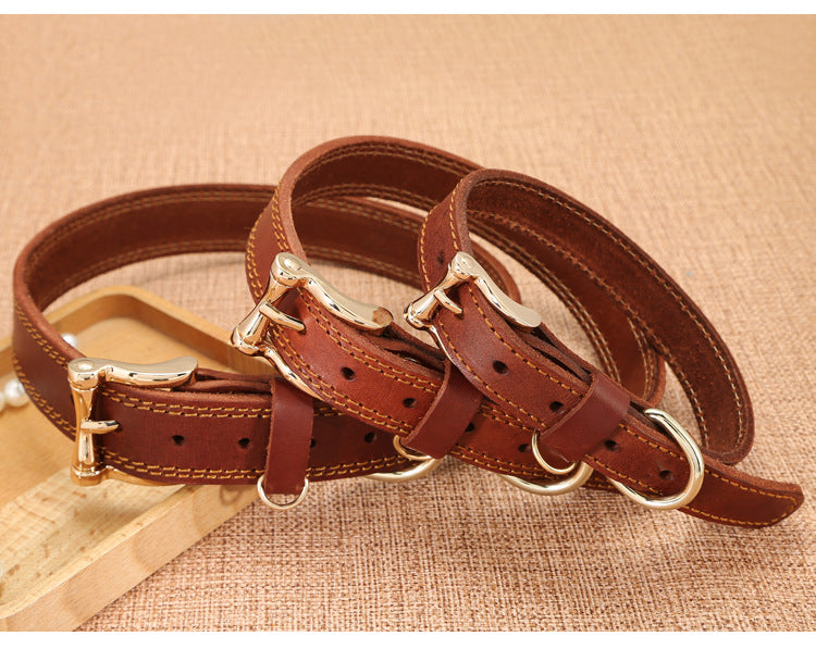 Handmade Leather Leather Dog Collar-Coffee-S-45cm/18"-Free Shipping Leatheretro