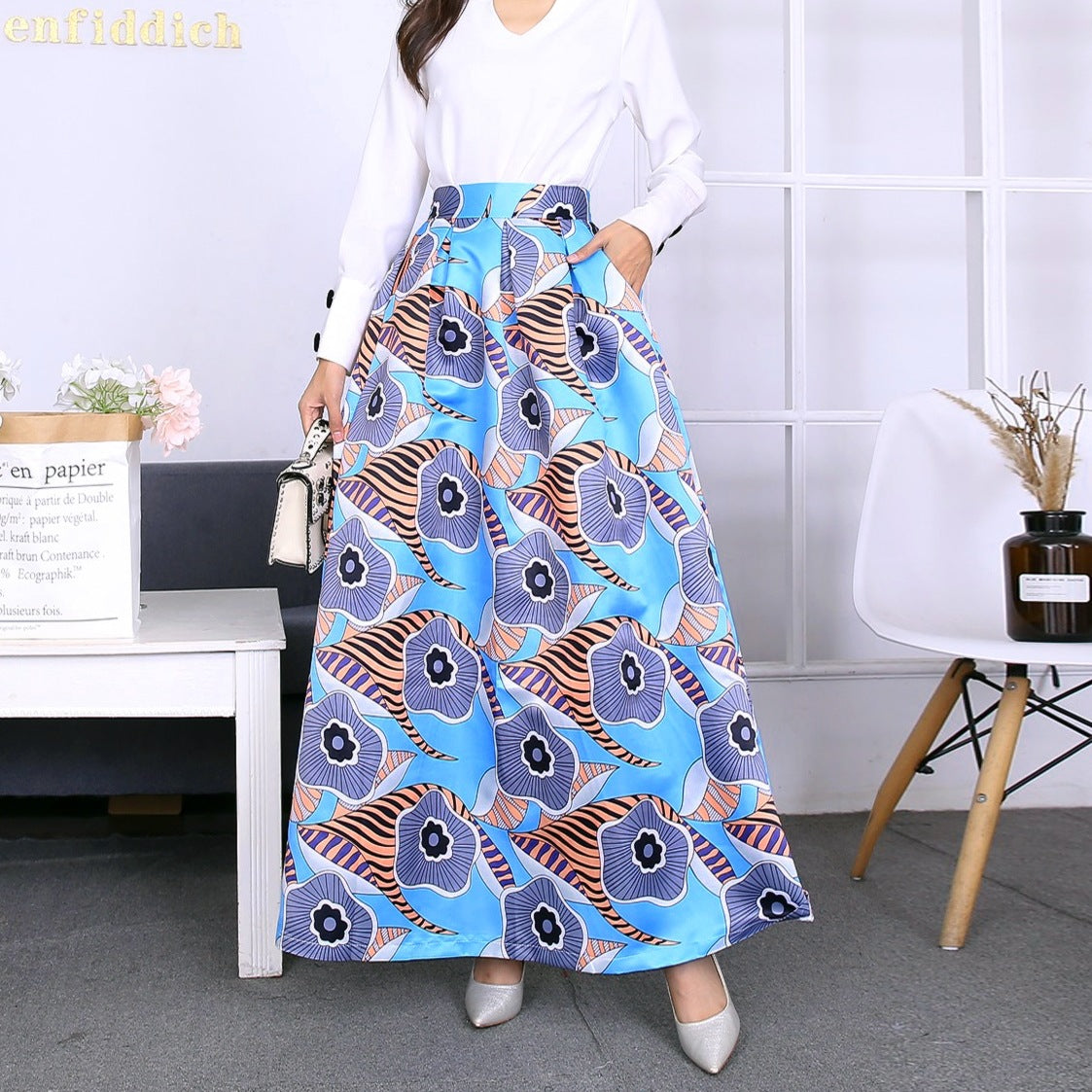 Vintage Floral Print Long Skirts for Women-Skirts-M-S-Free Shipping Leatheretro