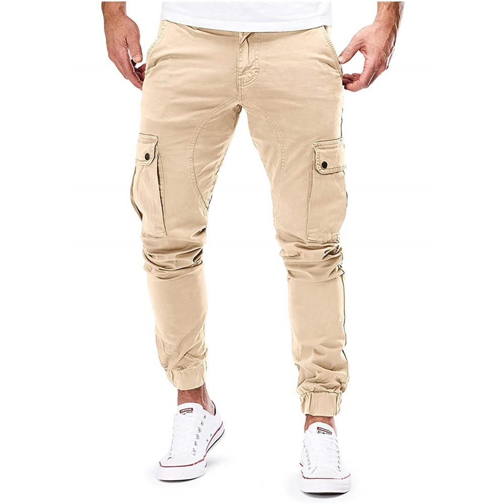 Casual Men Pocket Long Pants-Men Pants-Khaki-M-Free Shipping Leatheretro