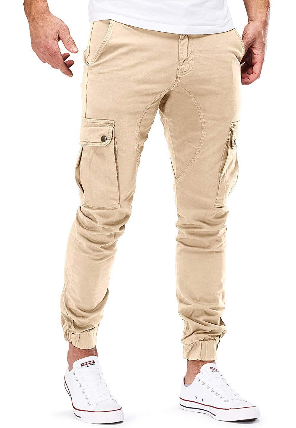 Casual Men Pocket Long Pants-Men Pants-Khaki-M-Free Shipping Leatheretro