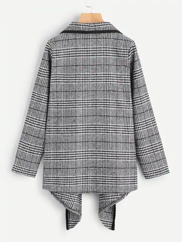 Women Plaid Turnover Collar Woolen Overcoat-Outerwear-Black White Plaid-S-Free Shipping Leatheretro