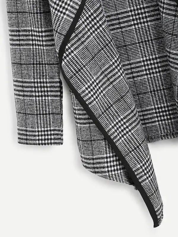 Women Plaid Turnover Collar Woolen Overcoat-Outerwear-Black White Plaid-S-Free Shipping Leatheretro