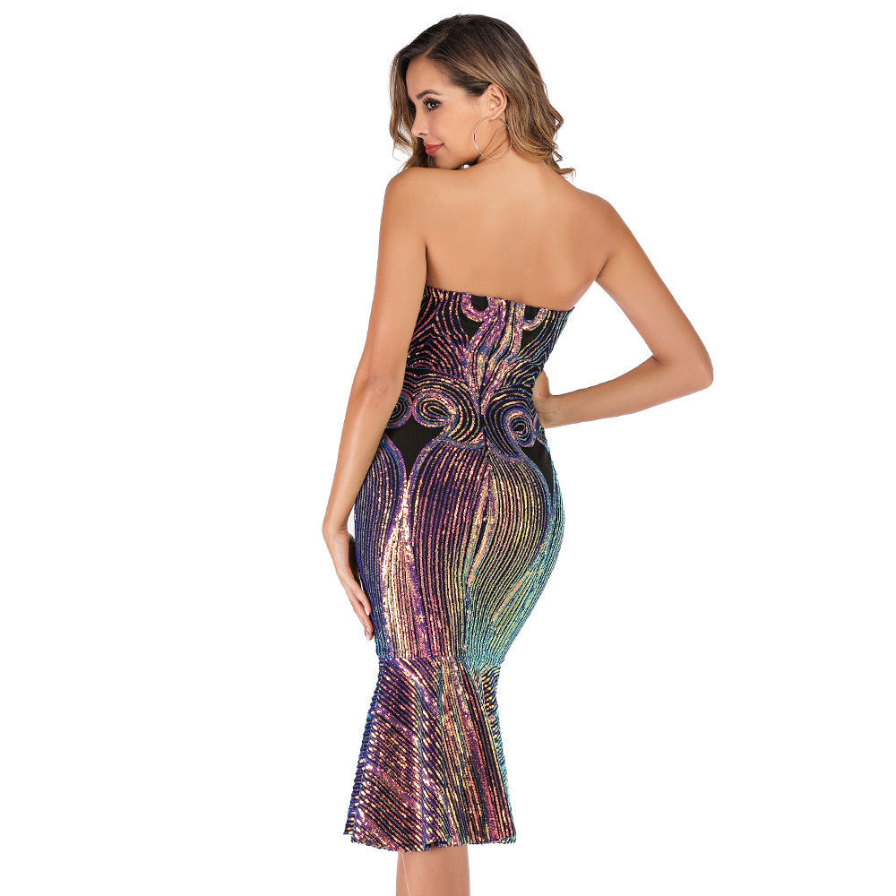 Pre-sale - Sexy Strapless Sequin Mermaid Dresses-Dresses-Gold-S-Free Shipping Leatheretro