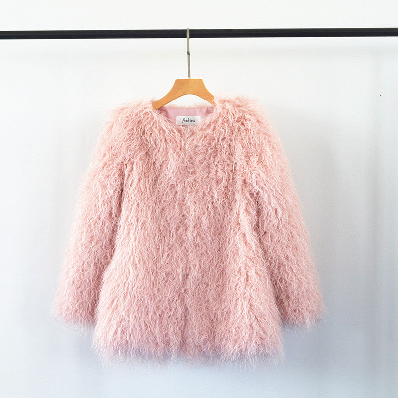 Winter Warm Artificial Fur Casual Overcoat for Women-Outerwear-Pink-S-Free Shipping Leatheretro