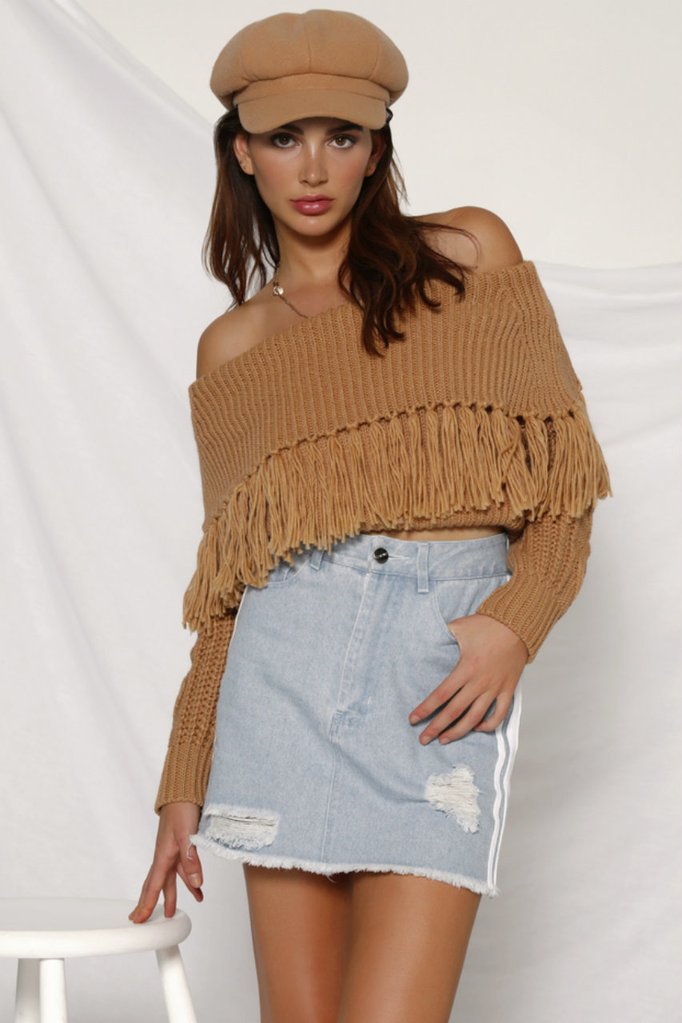 Sexy Off The Shoulder Tassels Women Short Sweaters-Tops-White-S-Free Shipping Leatheretro