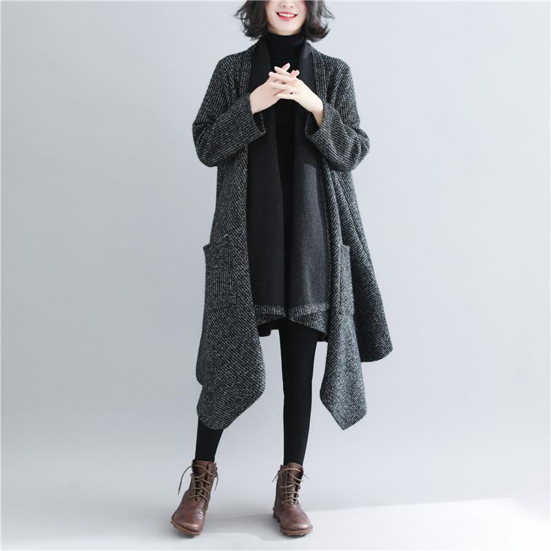 Black Women Plus Size Loose Long Overcoat-Outerwear-Black-One Size-Free Shipping Leatheretro