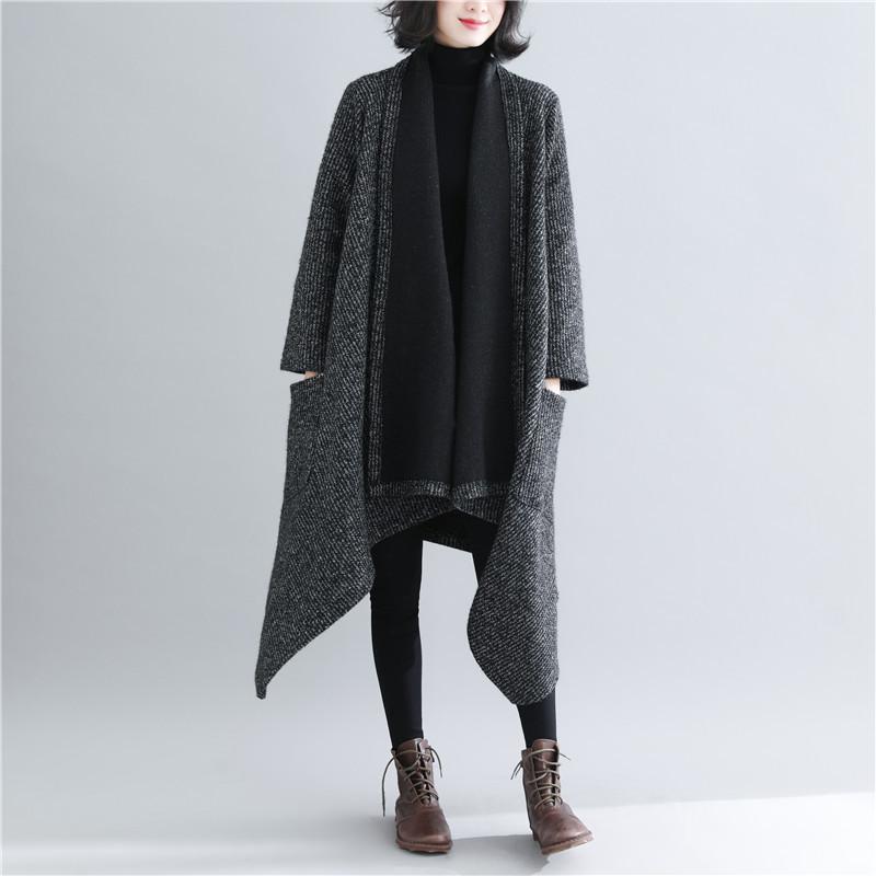 Black Women Plus Size Loose Long Overcoat-Outerwear-Black-One Size-Free Shipping Leatheretro