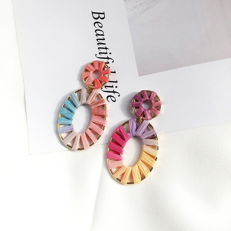 Colorful Raffia Geometry Bohemian Rings-Earrings-Heart-Free Shipping Leatheretro