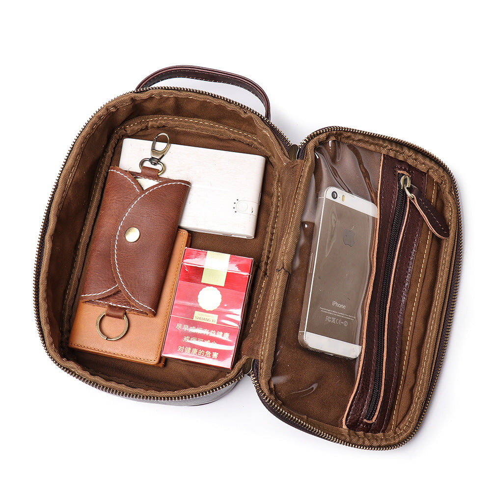 Vintage Evening Partly Leather Make Up Bags L8997-Leather Women Bags-Brown-Free Shipping Leatheretro