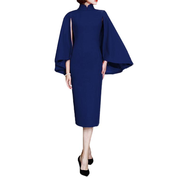 Plus Sizes Sexy Sheath Midi Party Dresses-Office Dresses-Dark Blue-S-Free Shipping Leatheretro
