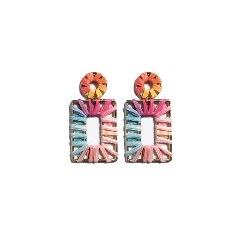 Colorful Raffia Geometry Bohemian Rings-Earrings-Heart-Free Shipping Leatheretro