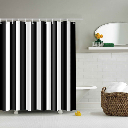 Black and White Striped Bathroom Fabric Shower Curtain-Shower Curtains-180×180cm Shower Curtain Only-Free Shipping Leatheretro