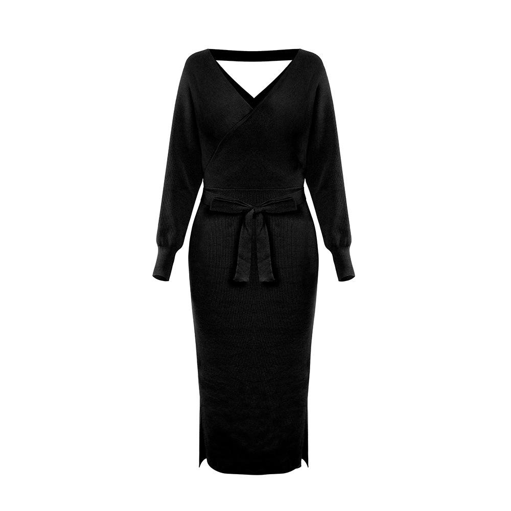 Women Knitting Bodycon Midi Dresses-Midi Dresses-Black-S/M-Free Shipping Leatheretro