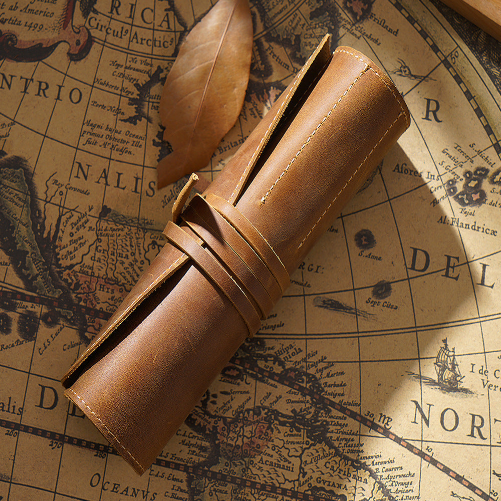 Vintage Cowhide Leather Pen Case T20-Leather Pen Cases-Black-Free Shipping Leatheretro