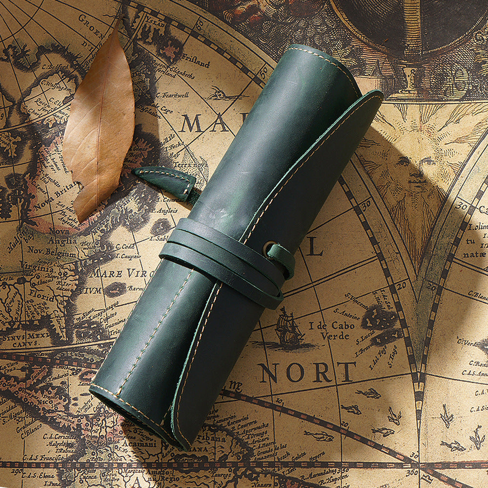 Vintage Cowhide Leather Pen Case T20-Leather Pen Cases-Black-Free Shipping Leatheretro