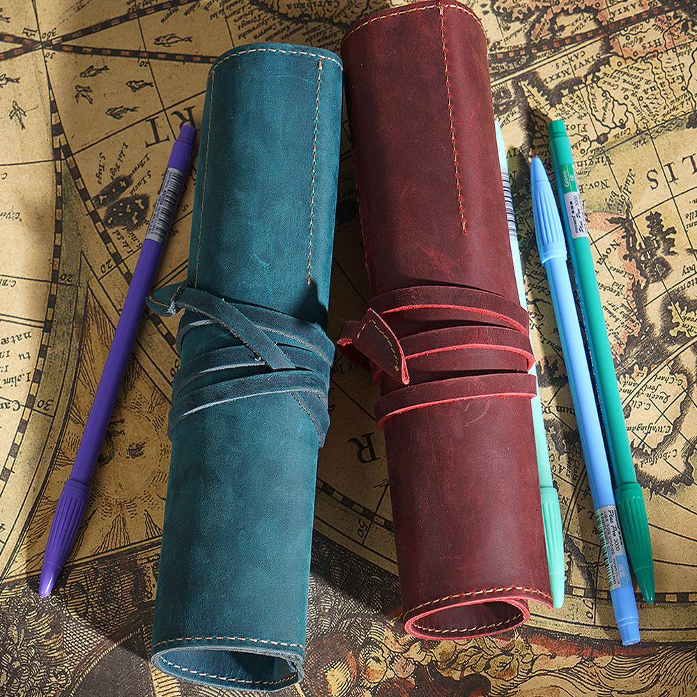 Vintage Cowhide Leather Pen Case T20-Leather Pen Cases-Black-Free Shipping Leatheretro