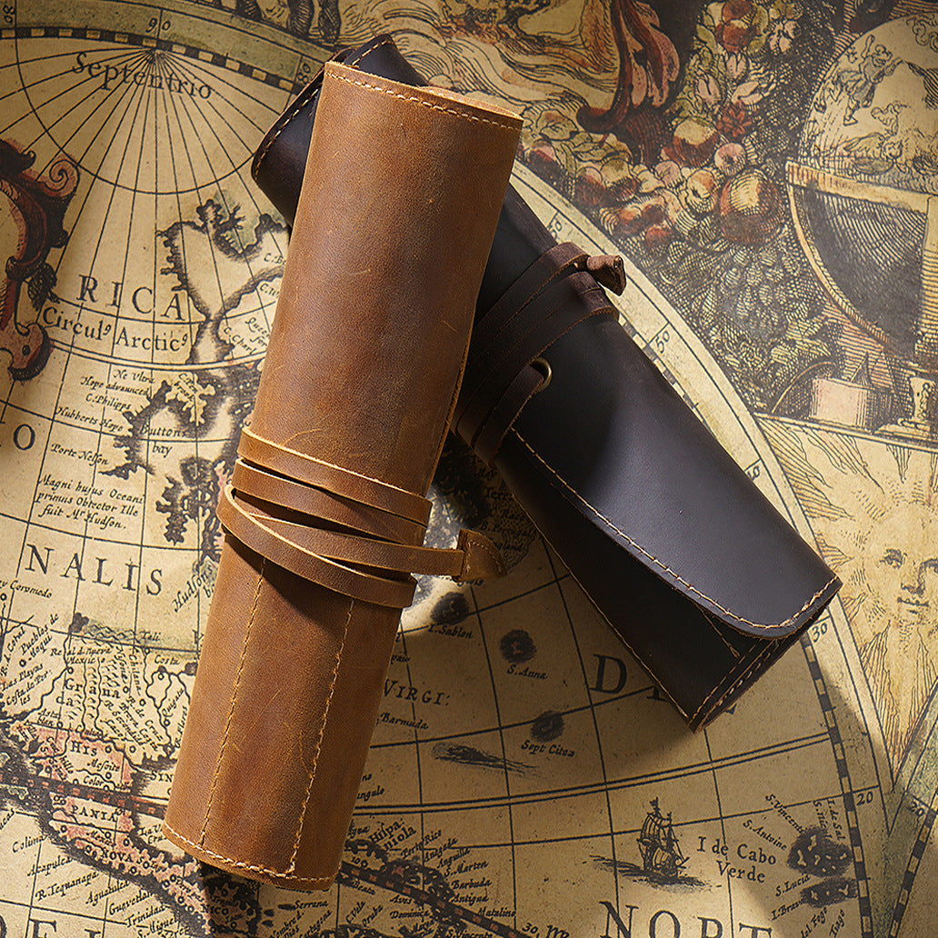 Vintage Cowhide Leather Pen Case T20-Leather Pen Cases-Black-Free Shipping Leatheretro