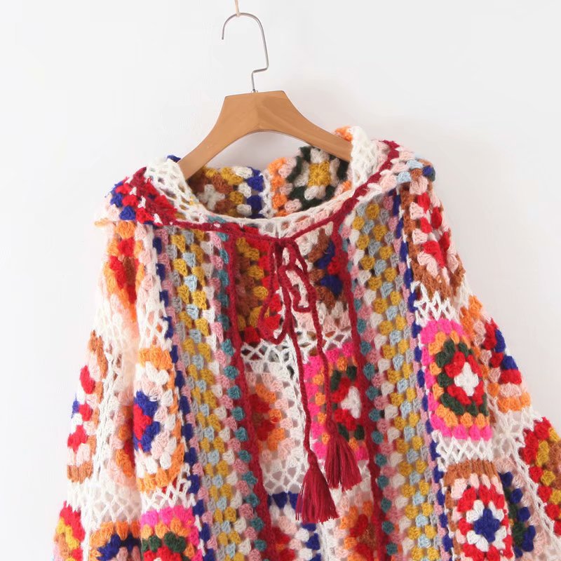 Handmade Woven Long Sleeves Colorful Floral Knitting Overcoat-Outerwear-The same as picture-One Size-Free Shipping Leatheretro