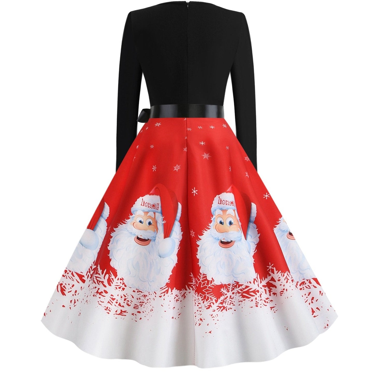 Vintage Merry Christmas Round Neck Long Sleeves Dresses-Red-S-Free Shipping Leatheretro