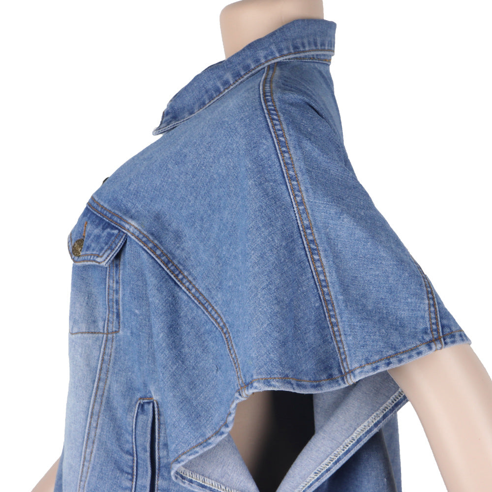 Casual Women Irregular Denim Vest-Shirts & Tops-Blue-S-Free Shipping Leatheretro