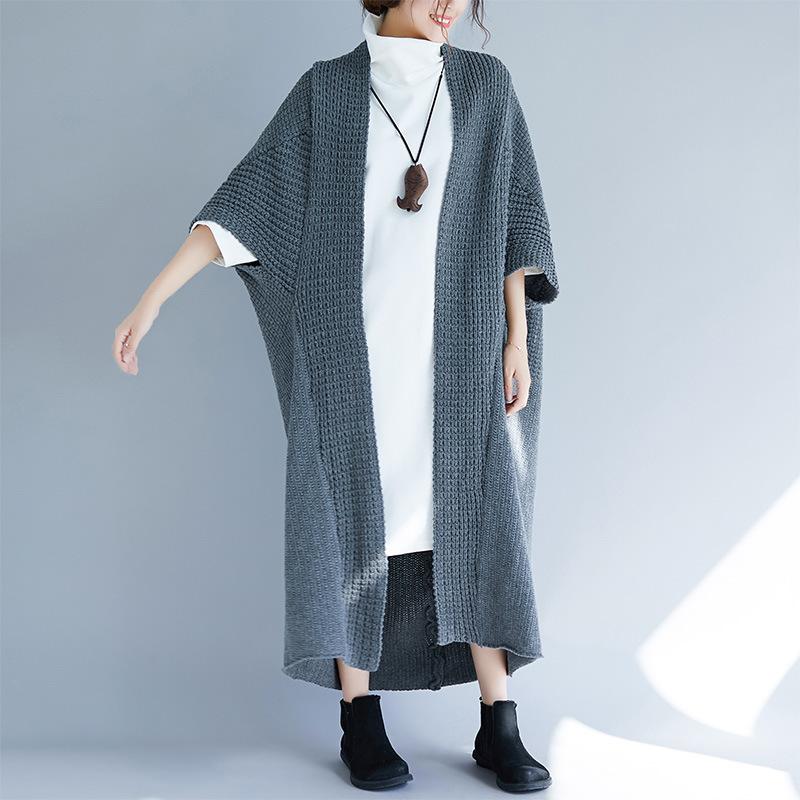 Fall Batwing Sleeves Long Knitting Overcoat-Outerwear-Gray-One Size-Free Shipping Leatheretro