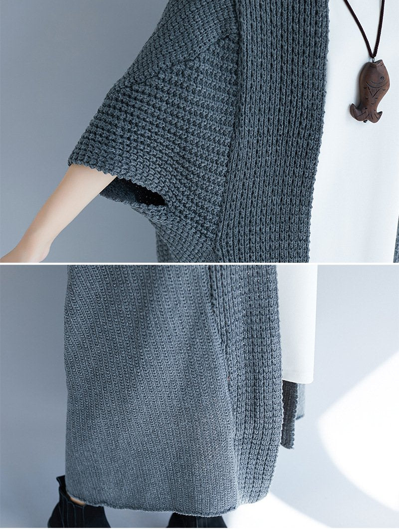 Fall Batwing Sleeves Long Knitting Overcoat-Outerwear-Gray-One Size-Free Shipping Leatheretro