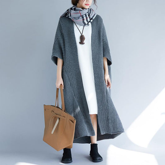 Fall Batwing Sleeves Long Knitting Overcoat-Outerwear-Gray-One Size-Free Shipping Leatheretro