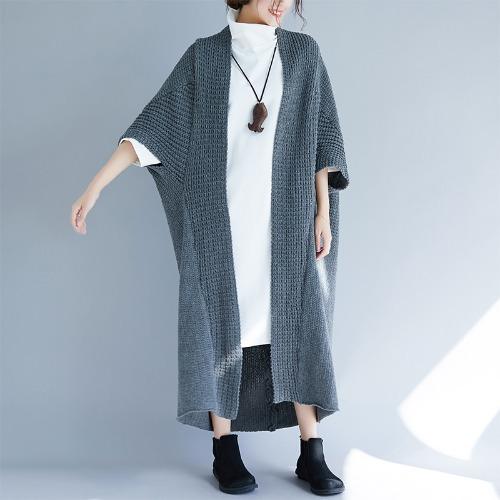 Fall Batwing Sleeves Long Knitting Overcoat-Outerwear-Gray-One Size-Free Shipping Leatheretro