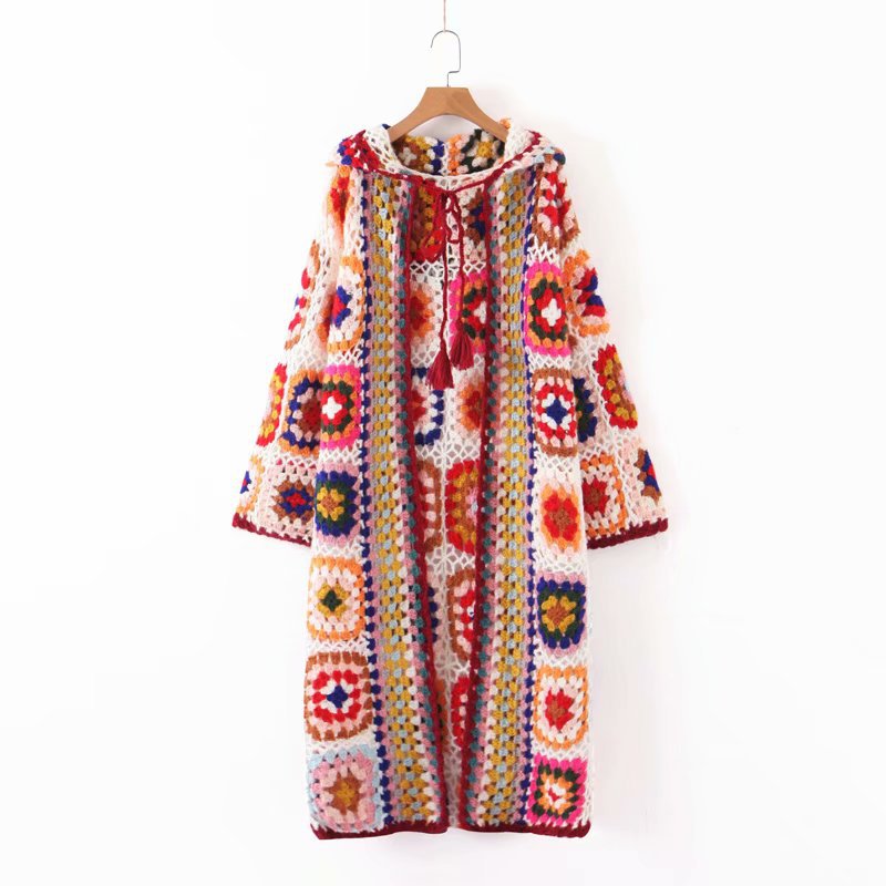 Handmade Woven Long Sleeves Colorful Floral Knitting Overcoat-Outerwear-The same as picture-One Size-Free Shipping Leatheretro