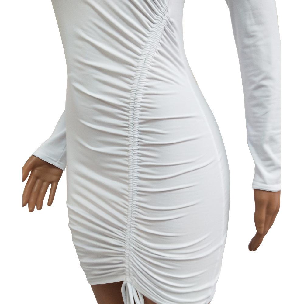 Sexy Long Sleeves Strawing Short Dresses-Sexy Dresses-White-S-Free Shipping Leatheretro