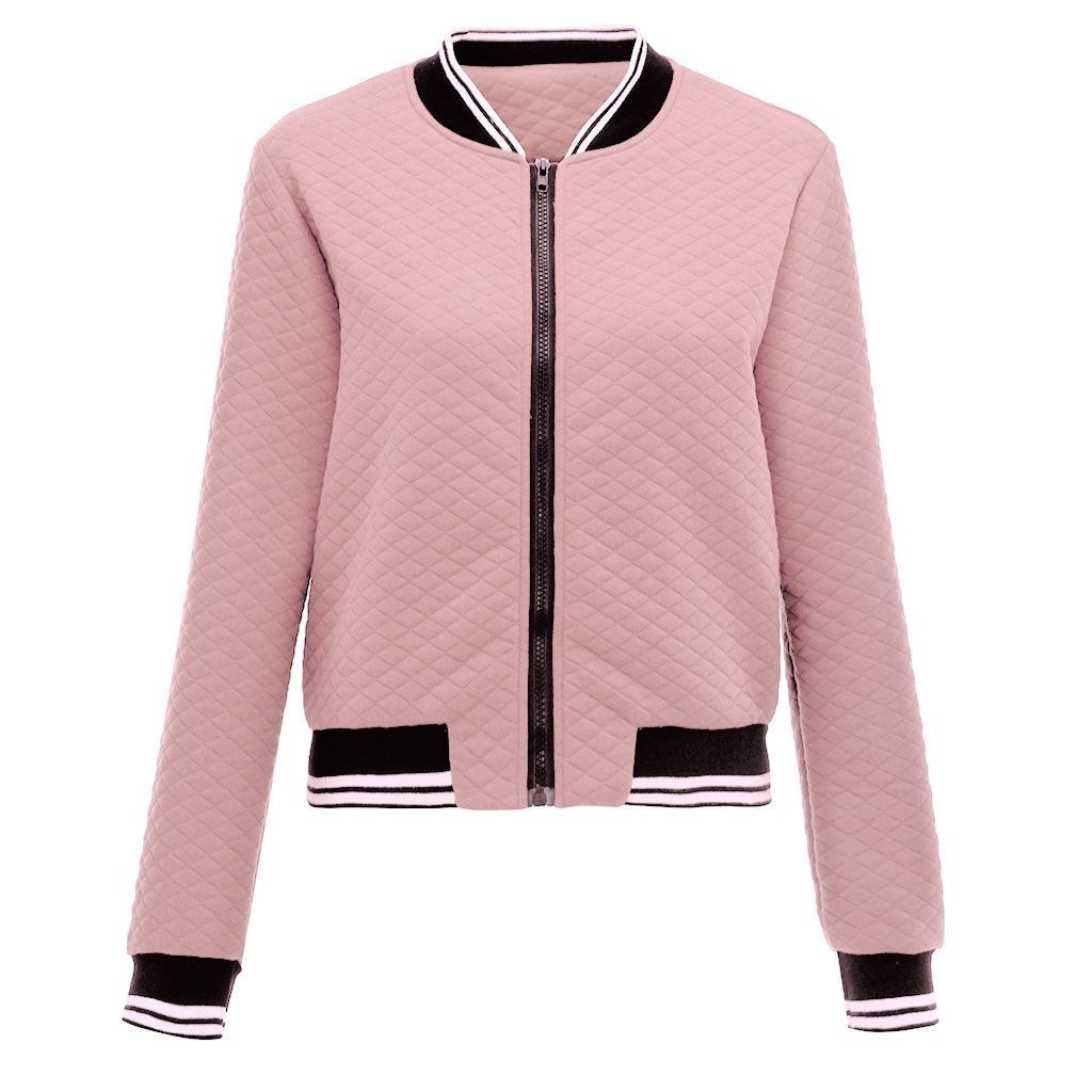 Women Fashion Baseball Short Overcoat-Outerwear-Pink-S-Free Shipping Leatheretro