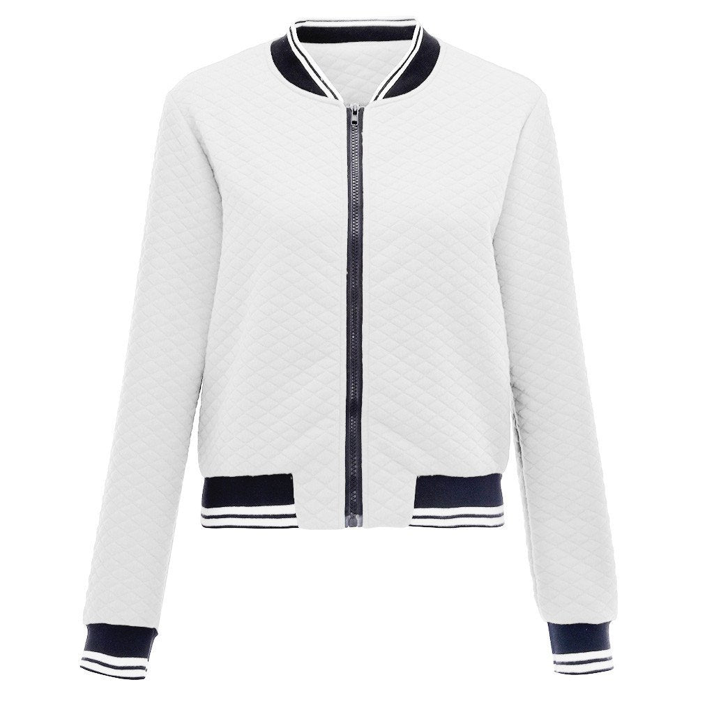 Women Fashion Baseball Short Overcoat-Outerwear-White-S-Free Shipping Leatheretro