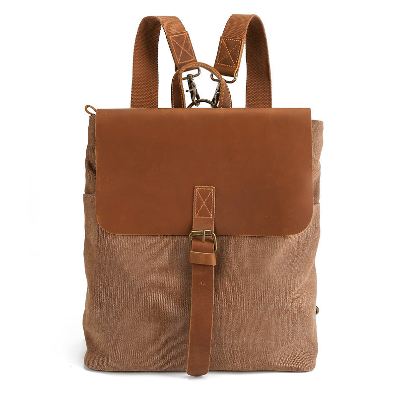 Vintage Leather Canvas Backpack for Women-Backpacks-Coffee-Free Shipping Leatheretro