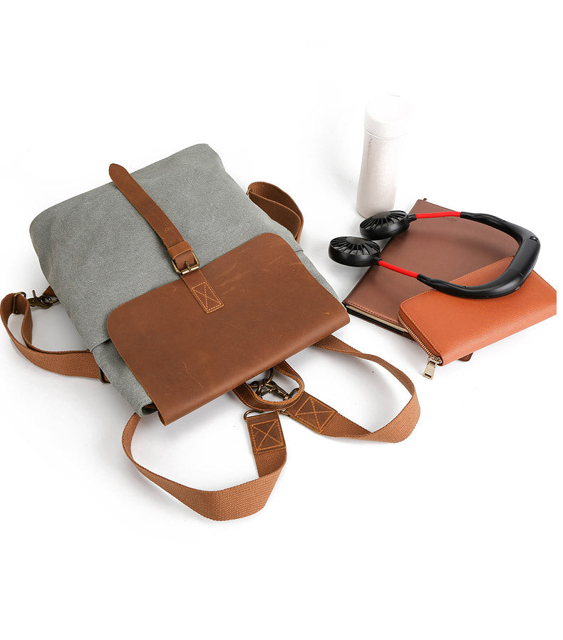 Vintage Leather Canvas Backpack for Women-Backpacks-Black-Free Shipping Leatheretro