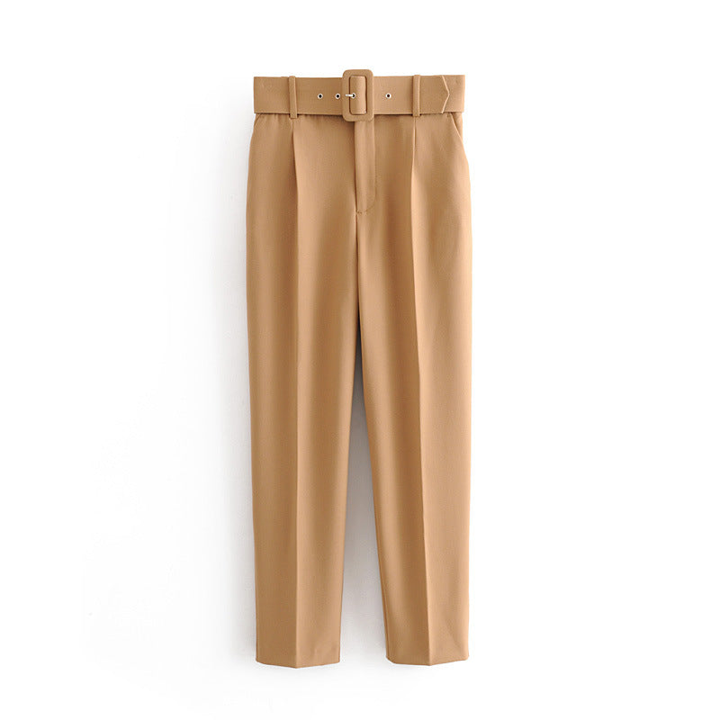 Women High Waist Casual Cropped Pants-Pants-Khaki-XS-Free Shipping Leatheretro