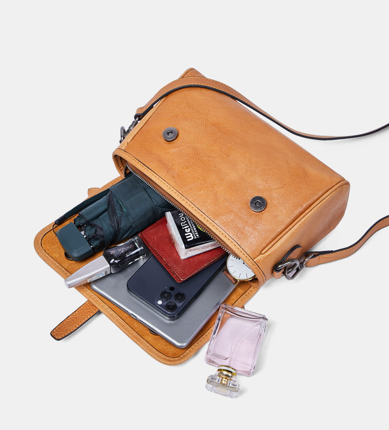 Vegetable Tanned Leather Messenger Handbag for Women 2211-Handbags, Wallets & Cases-Black-Free Shipping Leatheretro