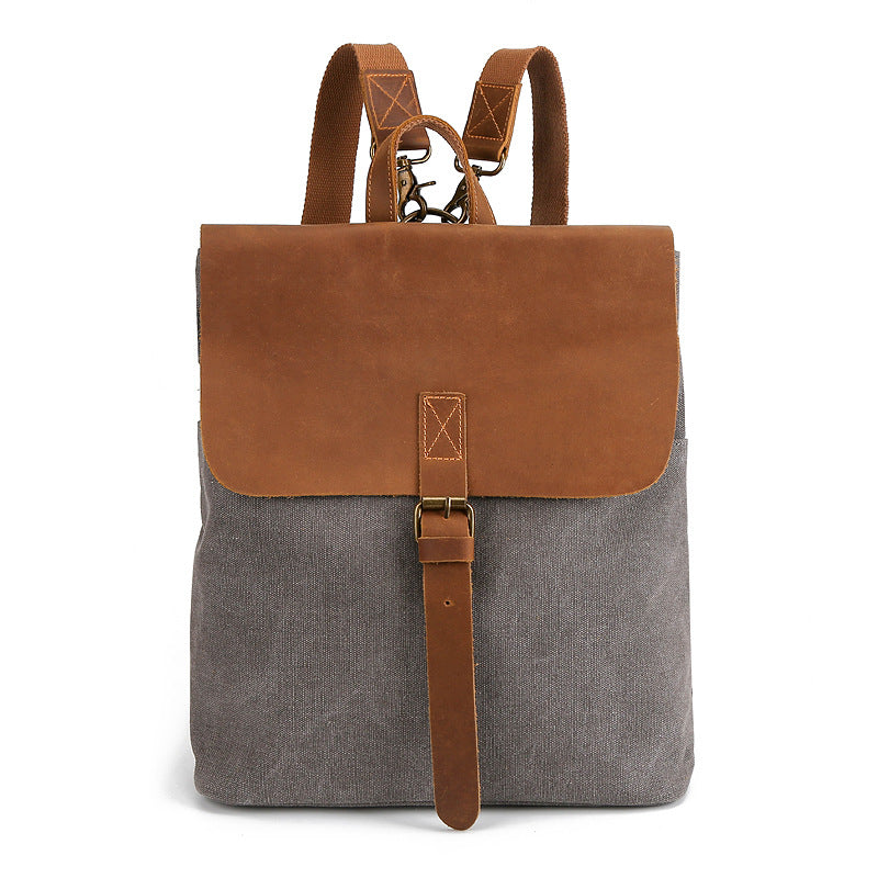 Vintage Leather Canvas Backpack for Women-Backpacks-Dark Gray-Free Shipping Leatheretro