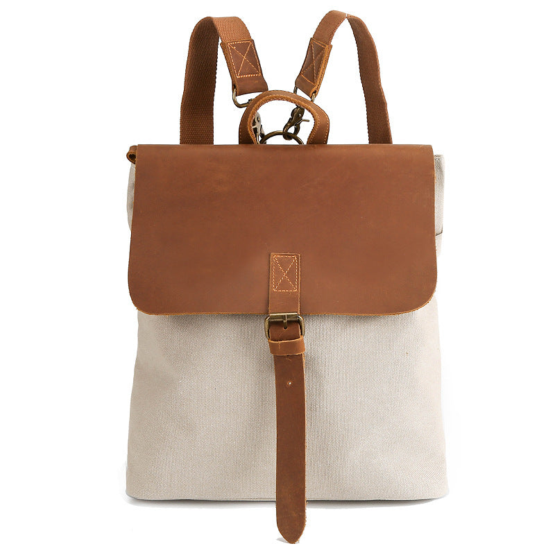 Vintage Leather Canvas Backpack for Women-Backpacks-Off the White-Free Shipping Leatheretro