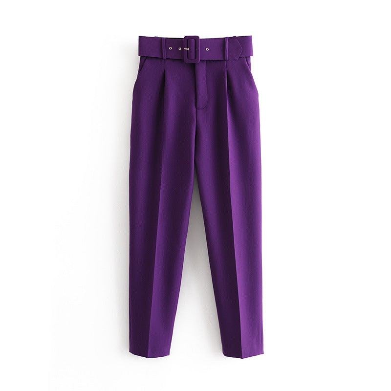 Women High Waist Casual Cropped Pants-Pants-Purple-XS-Free Shipping Leatheretro